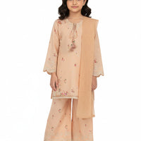 Lawn Peach Stitched Suit - J. Junaid Jamshed