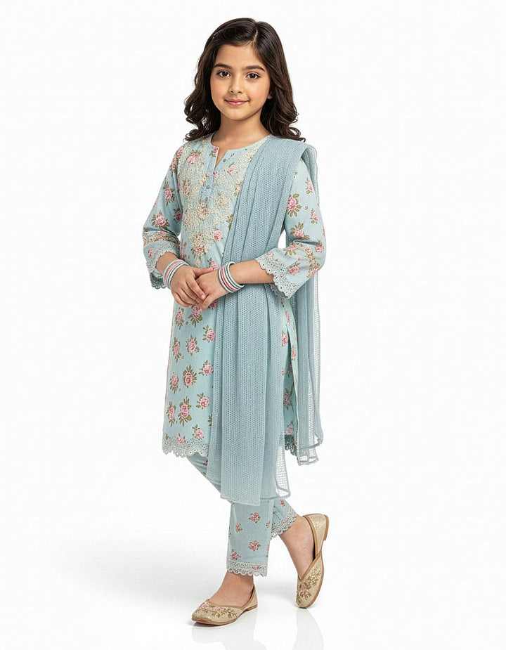 Lawn Silk Sky Blue Stitched Suit - J. Junaid Jamshed