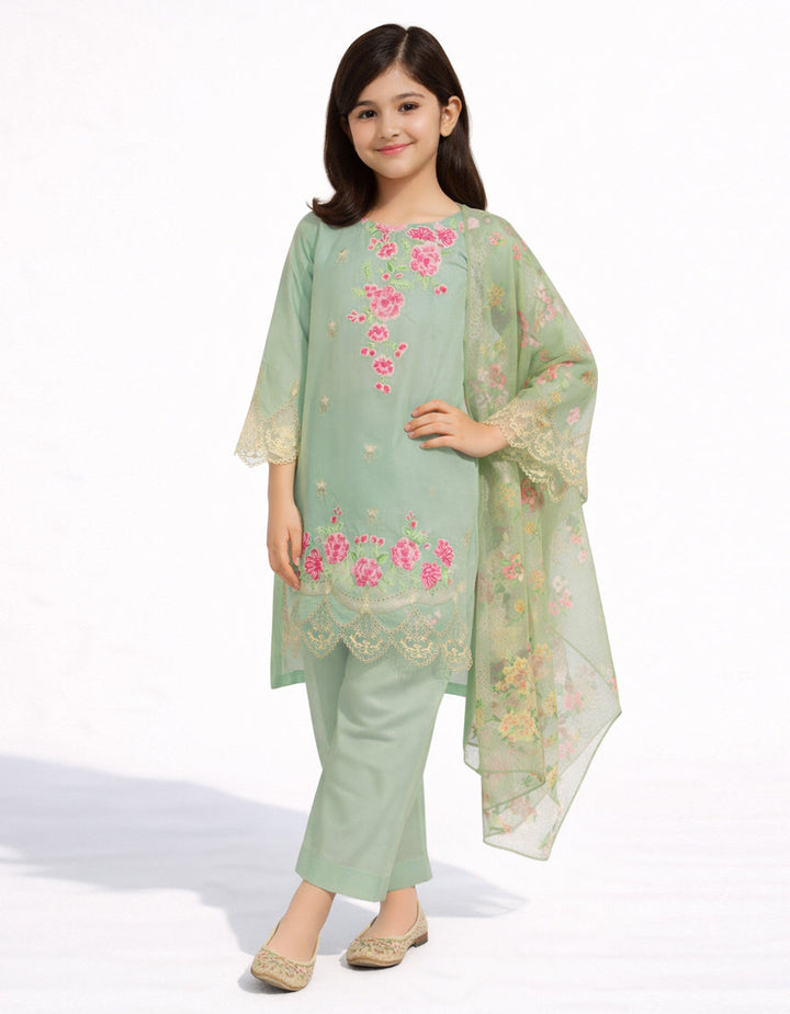 Lawn Green Stitched Suit - J. Junaid Jamshed