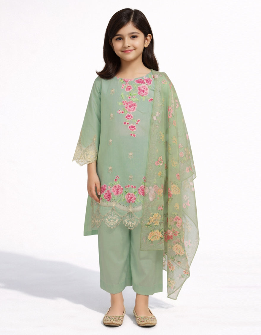 Lawn Green Stitched Suit - J. Junaid Jamshed