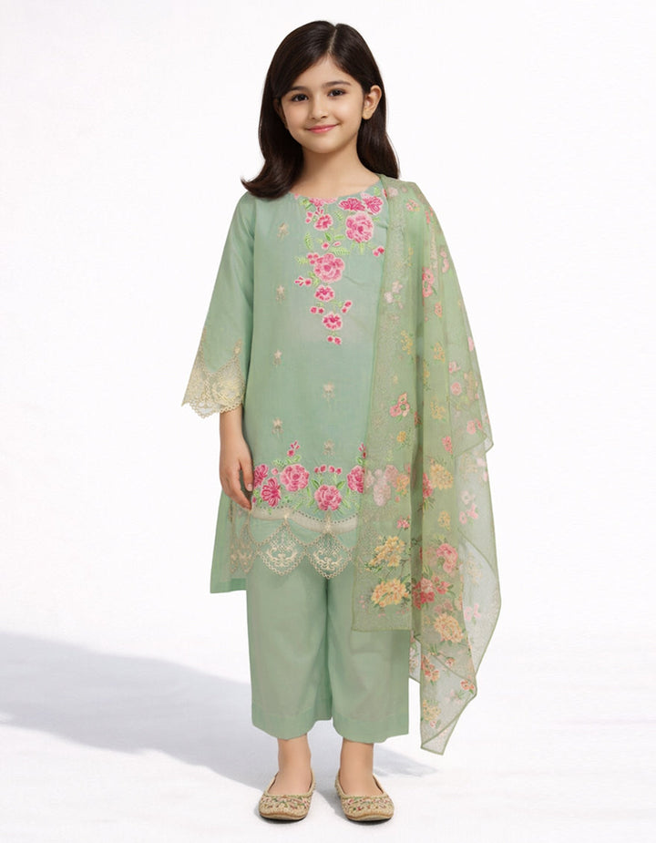 Lawn Green Stitched Suit - J. Junaid Jamshed