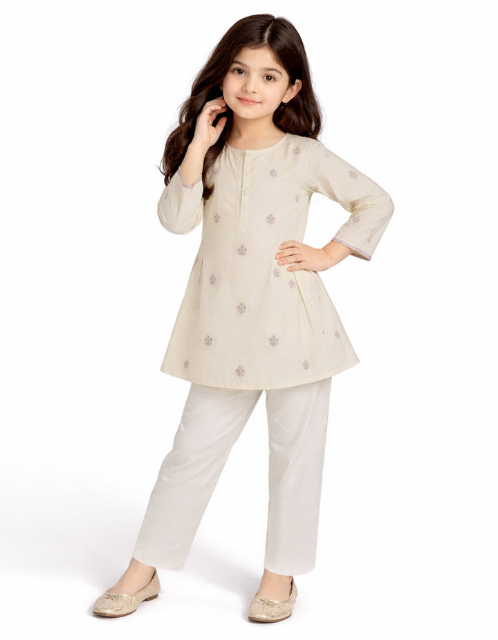 Lawn Off White Kurti - J. Junaid Jamshed