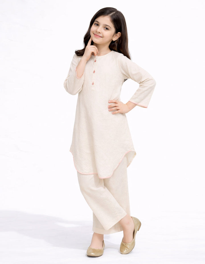 Seer Sucker Off White Stitched Suit - J. Junaid Jamshed
