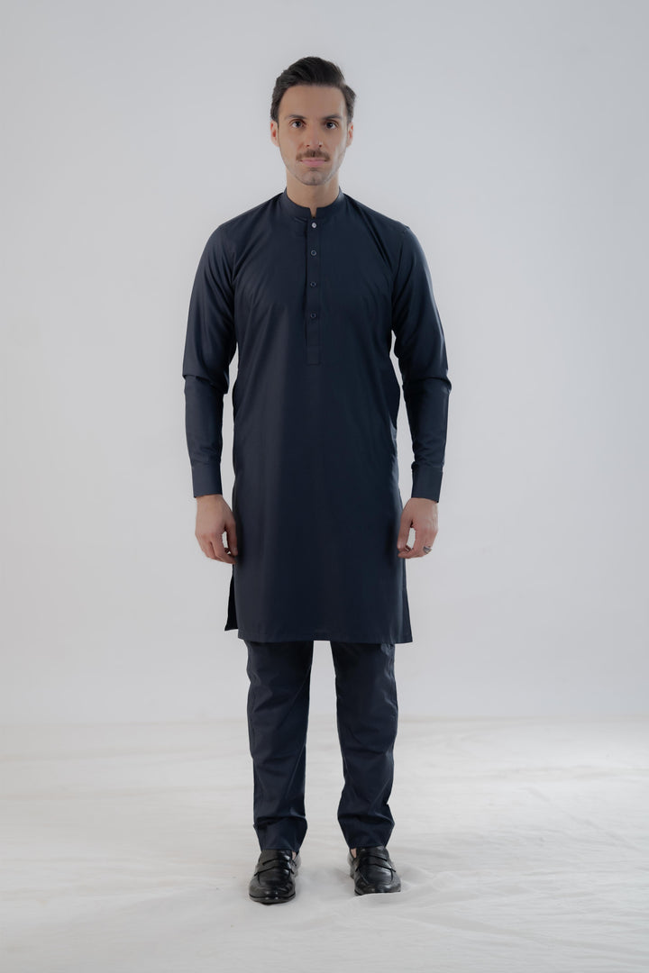 Polyester Viscose Slim Fit Navy Blue Kurta Trouser - Jiah