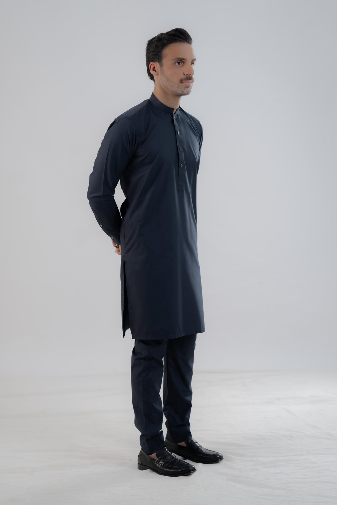 Polyester Viscose Slim Fit Navy Blue Kurta Trouser - Jiah