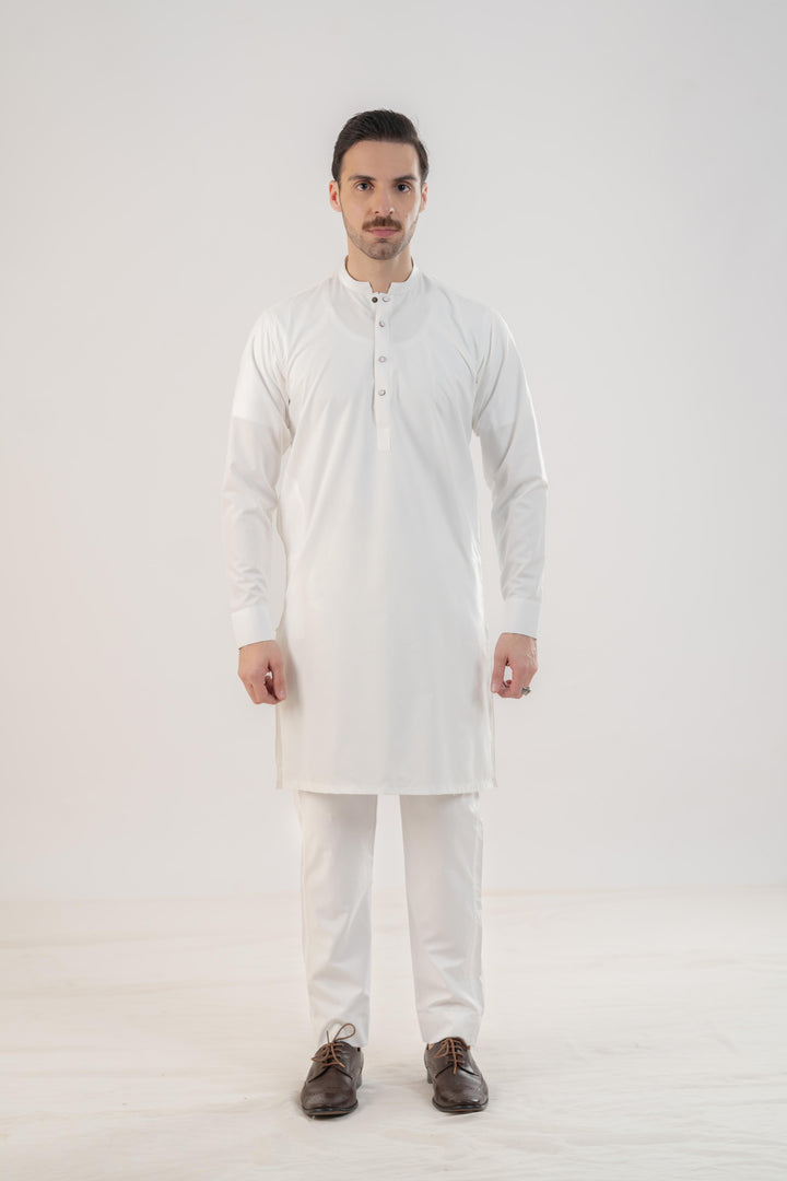 Polyester Viscose Slim Fit Off White Kurta Trouser - Jiah