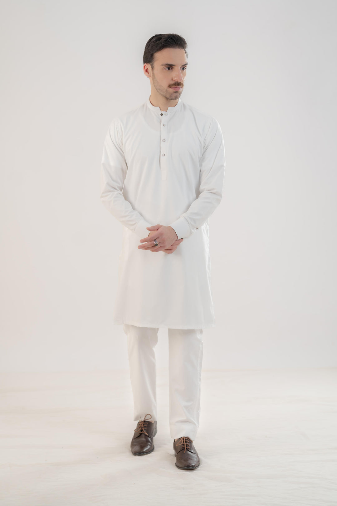 Polyester Viscose Slim Fit Off White Kurta Trouser - Jiah