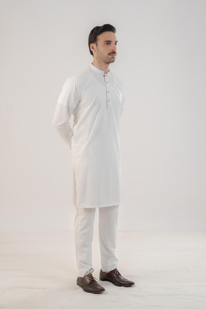 Polyester Viscose Slim Fit Off White Kurta Trouser - Jiah