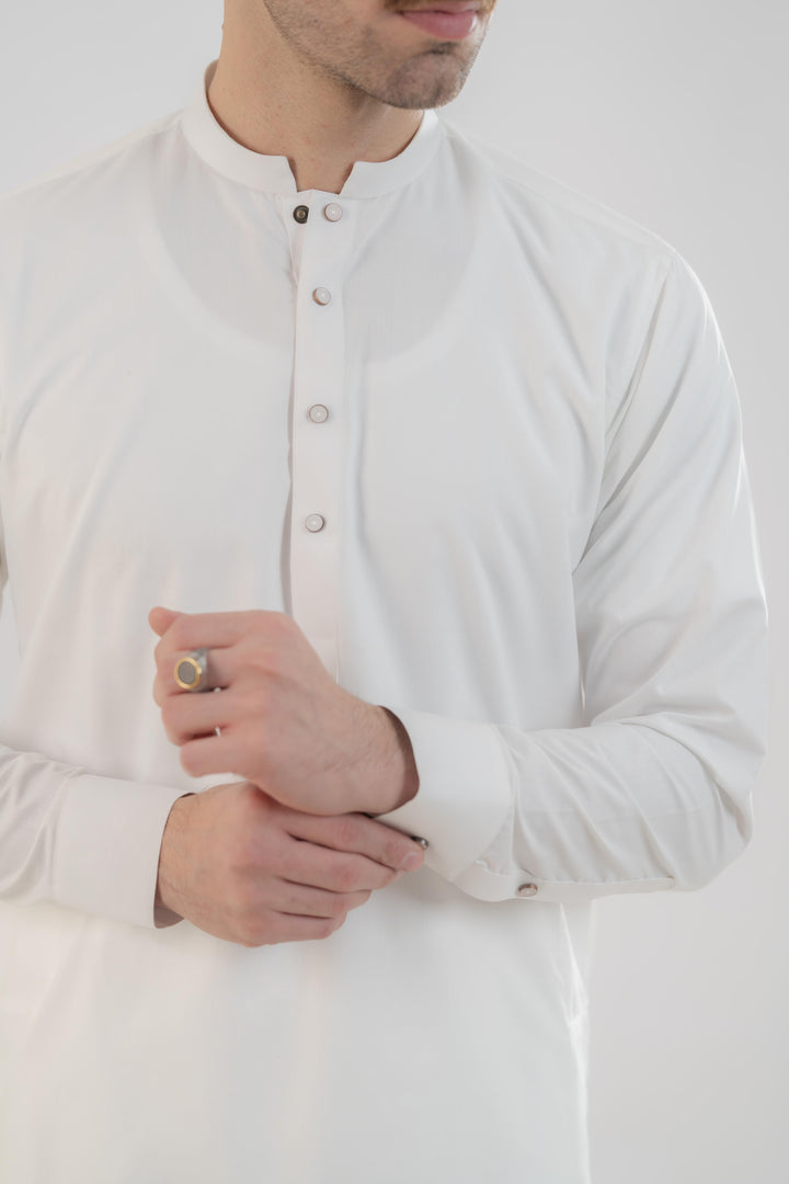 Polyester Viscose Slim Fit Off White Kurta Trouser - Jiah