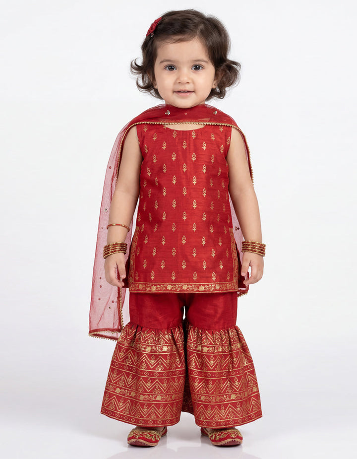 Raw Silk Red Stitched Suit - J. Junaid Jamshed