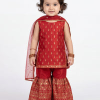 Raw Silk Red Stitched Suit - J. Junaid Jamshed