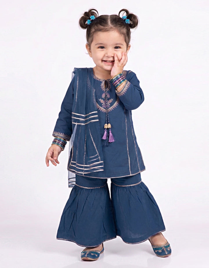 Raw Silk Blue Stitched Suit - J. Junaid Jamshed