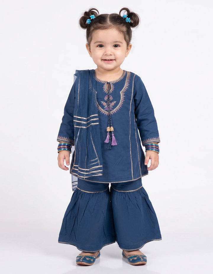 Raw Silk Blue Stitched Suit - J. Junaid Jamshed