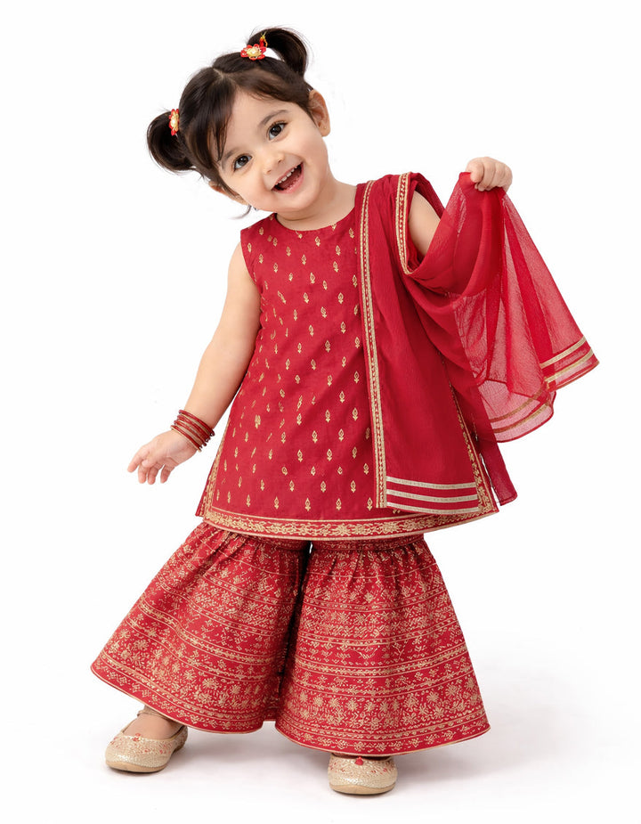 Raw Silk Red Stitched Suit - J. Junaid Jamshed