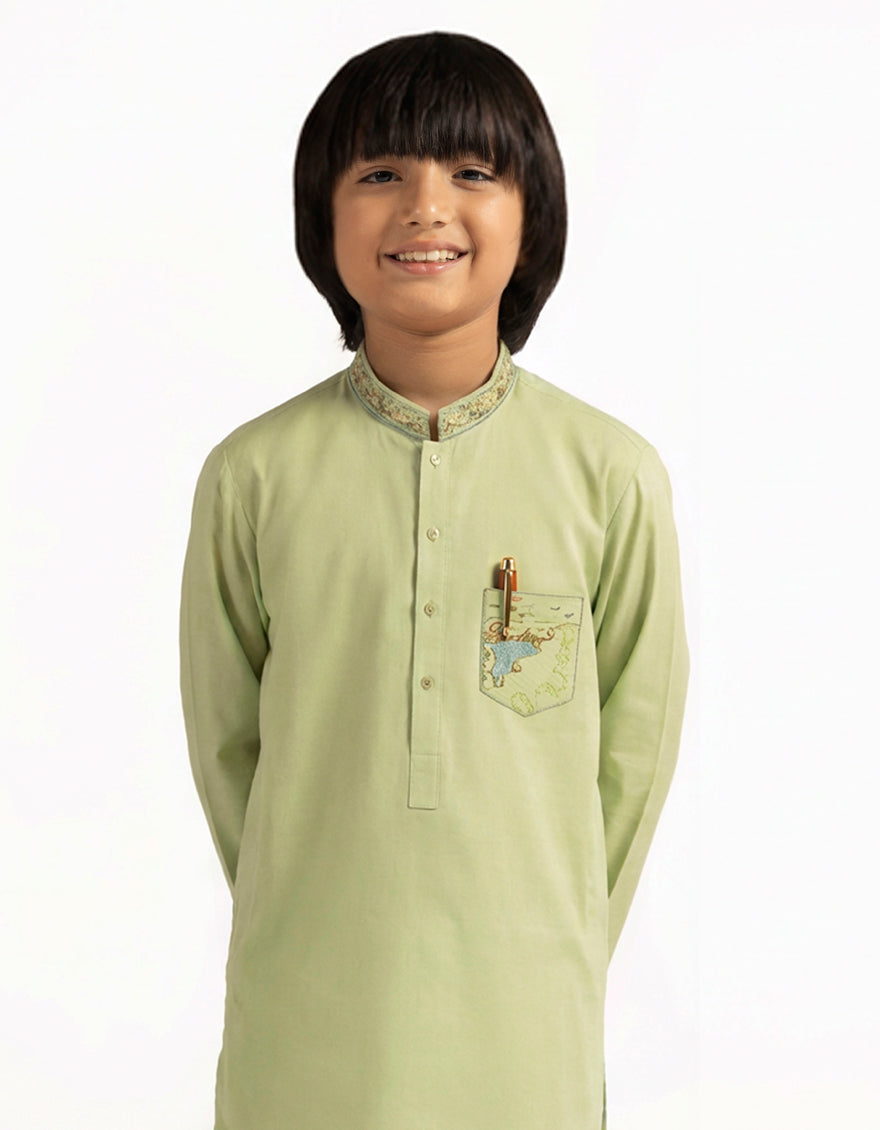 Cotton Light Green Kurta - J. Junaid Jamshed