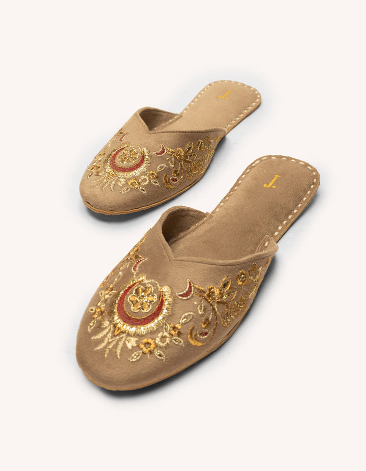 Suede Beige Khussa - J. Junaid Jamshed