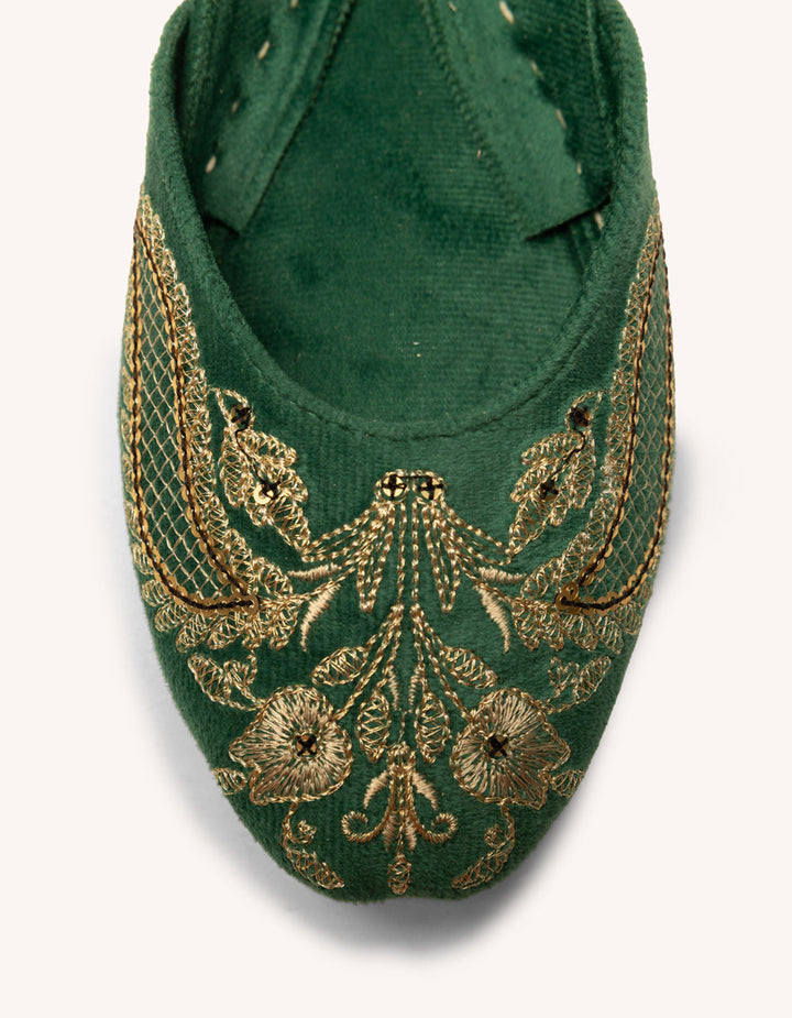 Suede Green Khussa - J. Junaid Jamshed