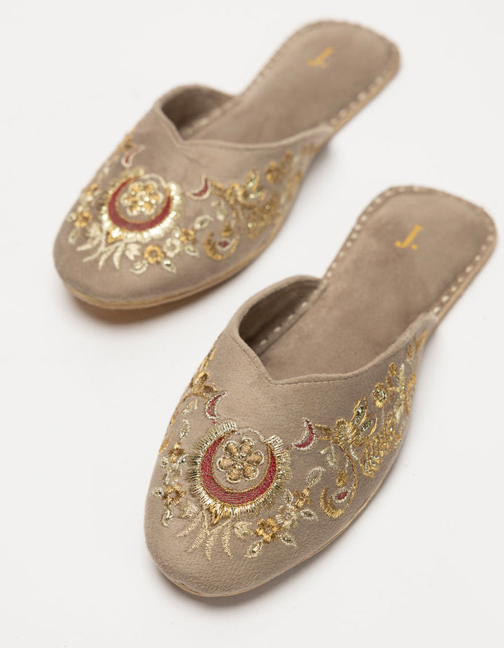 Suede Beige Khussa - J. Junaid Jamshed