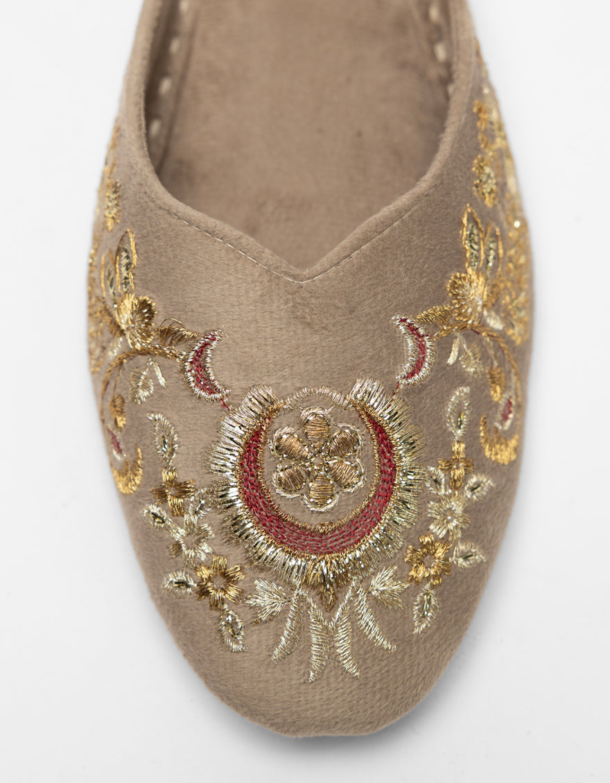 Suede Beige Khussa - J. Junaid Jamshed