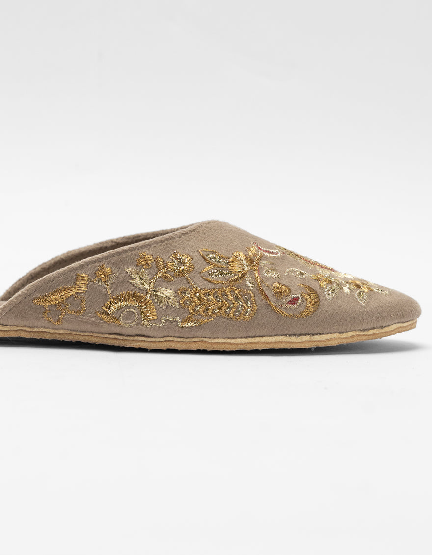 Suede Beige Khussa - J. Junaid Jamshed