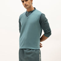 LEO - SEA GREEN SLEEVLESS V-NECK SWEATER - J. Junaid Jamshed