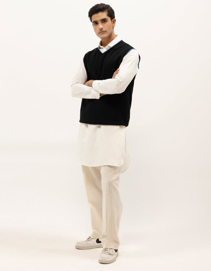 LEO - BLACK SLEEVLESS V-NECK SWEATER - J. Junaid Jamshed