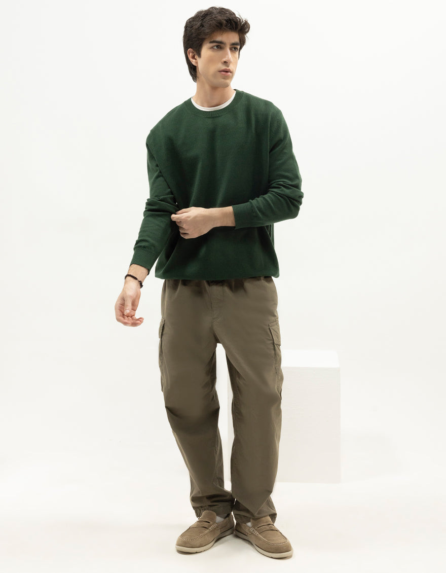 VIRGO - FOREST GREEN SHORT MOCK SWEATER - J. Junaid Jamshed