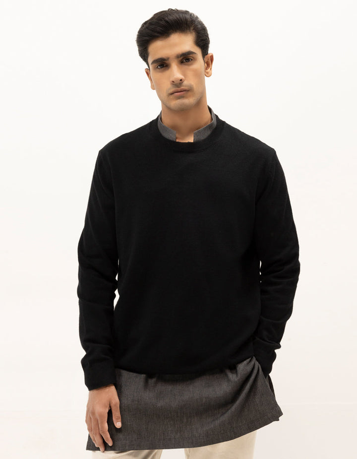 VIRGO - BLACK SHORT MOCK SWEATER - J. Junaid Jamshed
