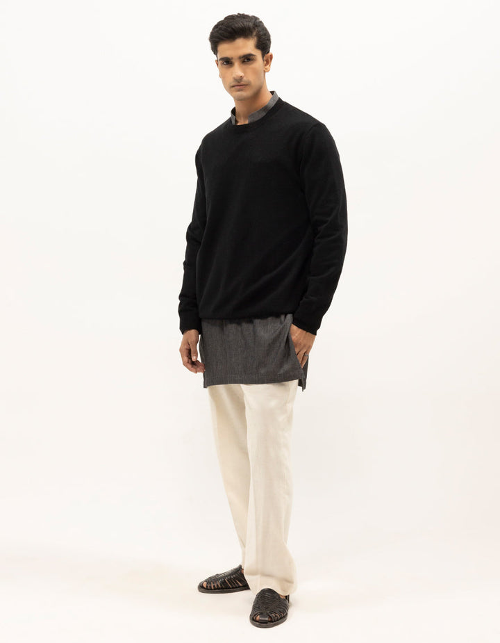 VIRGO - BLACK SHORT MOCK SWEATER - J. Junaid Jamshed