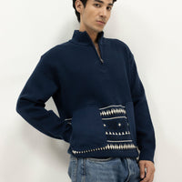 NEPTUNE B - NAVY HALF ZIP MOCKNECK SWEATER - J. Junaid Jamshed