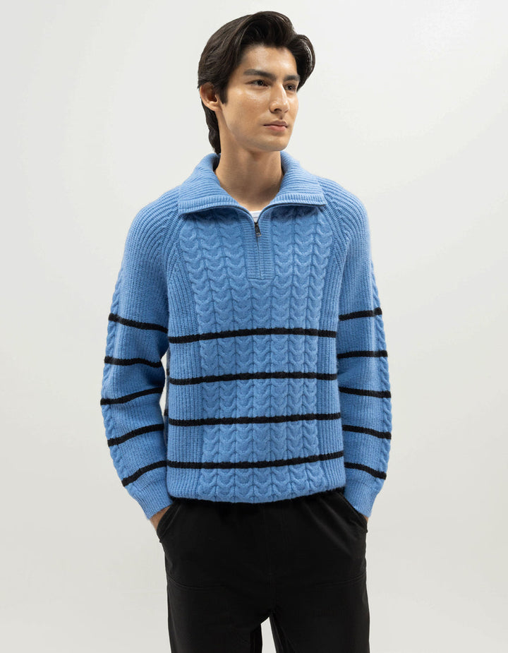 NEPTUNE D - LIGHT BLUE HALF ZIP MOCKNECK SWEATER - J. Junaid Jamshed