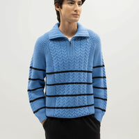 NEPTUNE D - LIGHT BLUE HALF ZIP MOCKNECK SWEATER - J. Junaid Jamshed