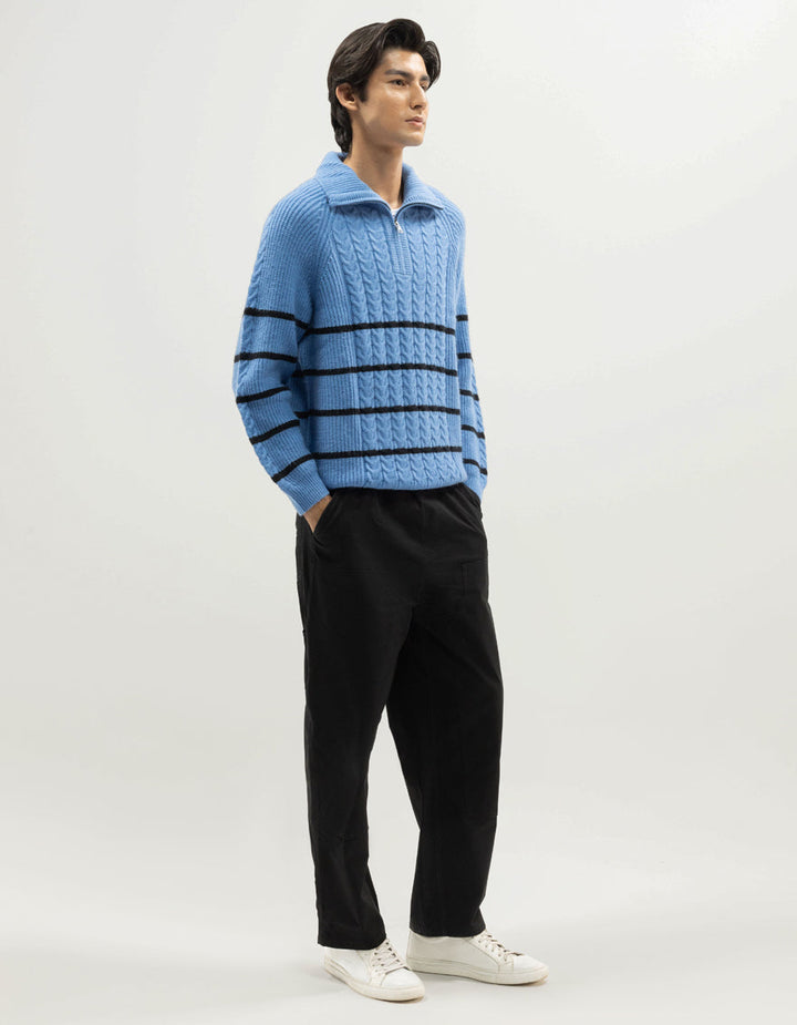 NEPTUNE D - LIGHT BLUE HALF ZIP MOCKNECK SWEATER - J. Junaid Jamshed