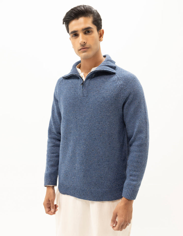 NEPTUNE C - INDIGO HALF ZIP MOCKNECK SWEATER - J. Junaid Jamshed
