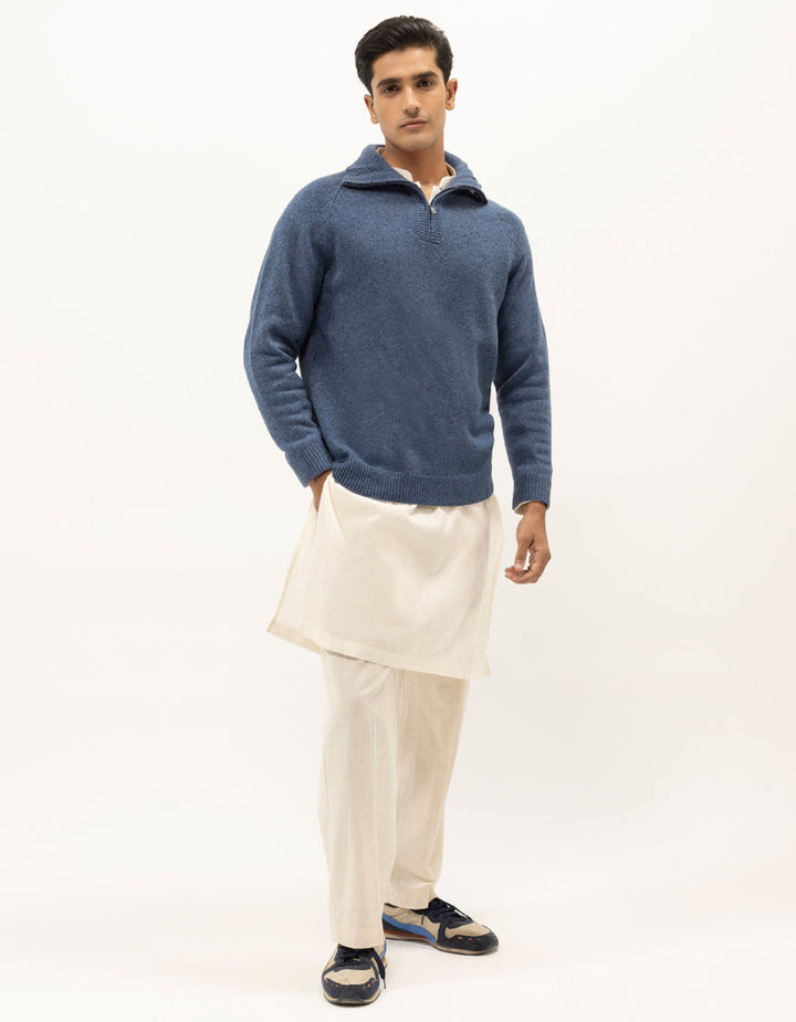 NEPTUNE C - INDIGO HALF ZIP MOCKNECK SWEATER - J. Junaid Jamshed