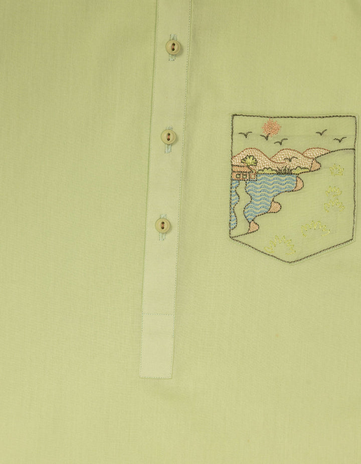 Cotton Light Green Kurta - J. Junaid Jamshed