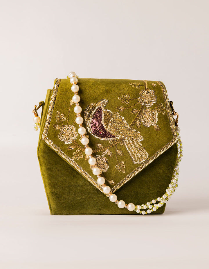 Velvet Green Hand Bag - J. Junaid Jamshed