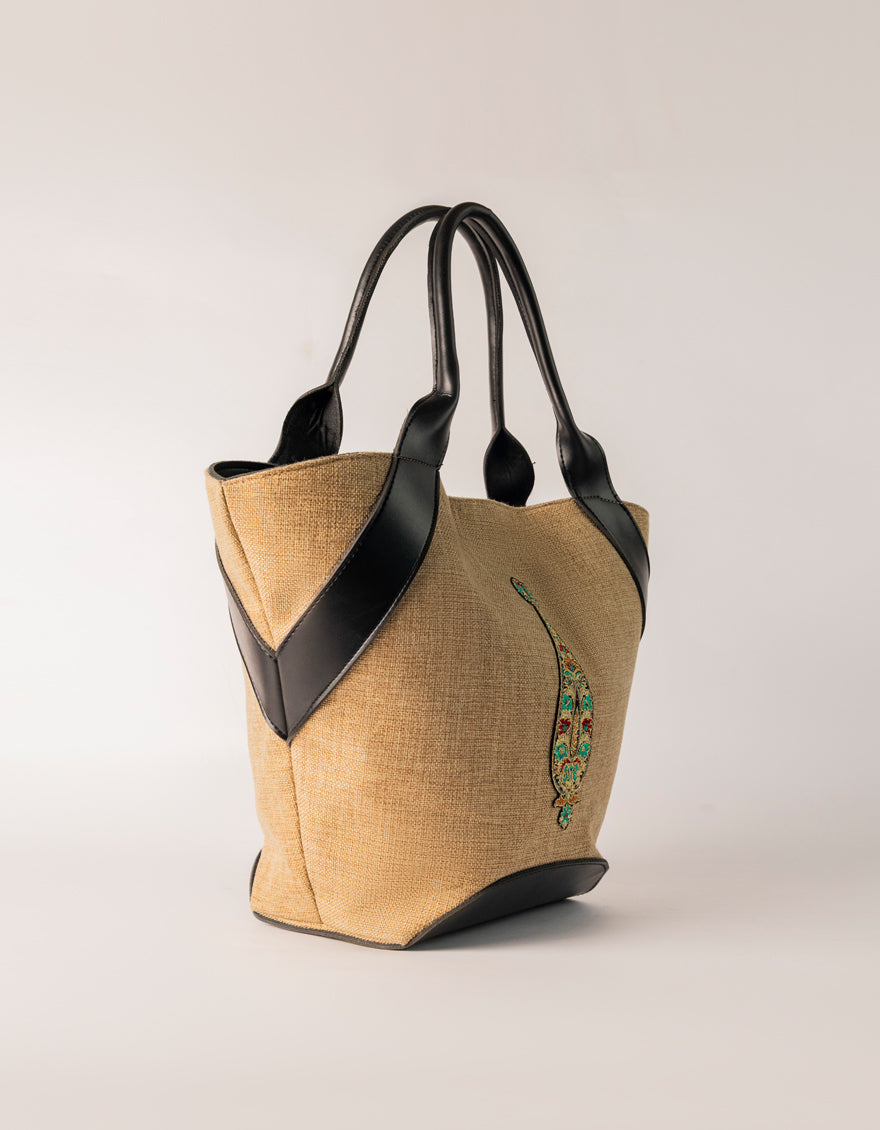 Jute Beige Hand Bag - J. Junaid Jamshed