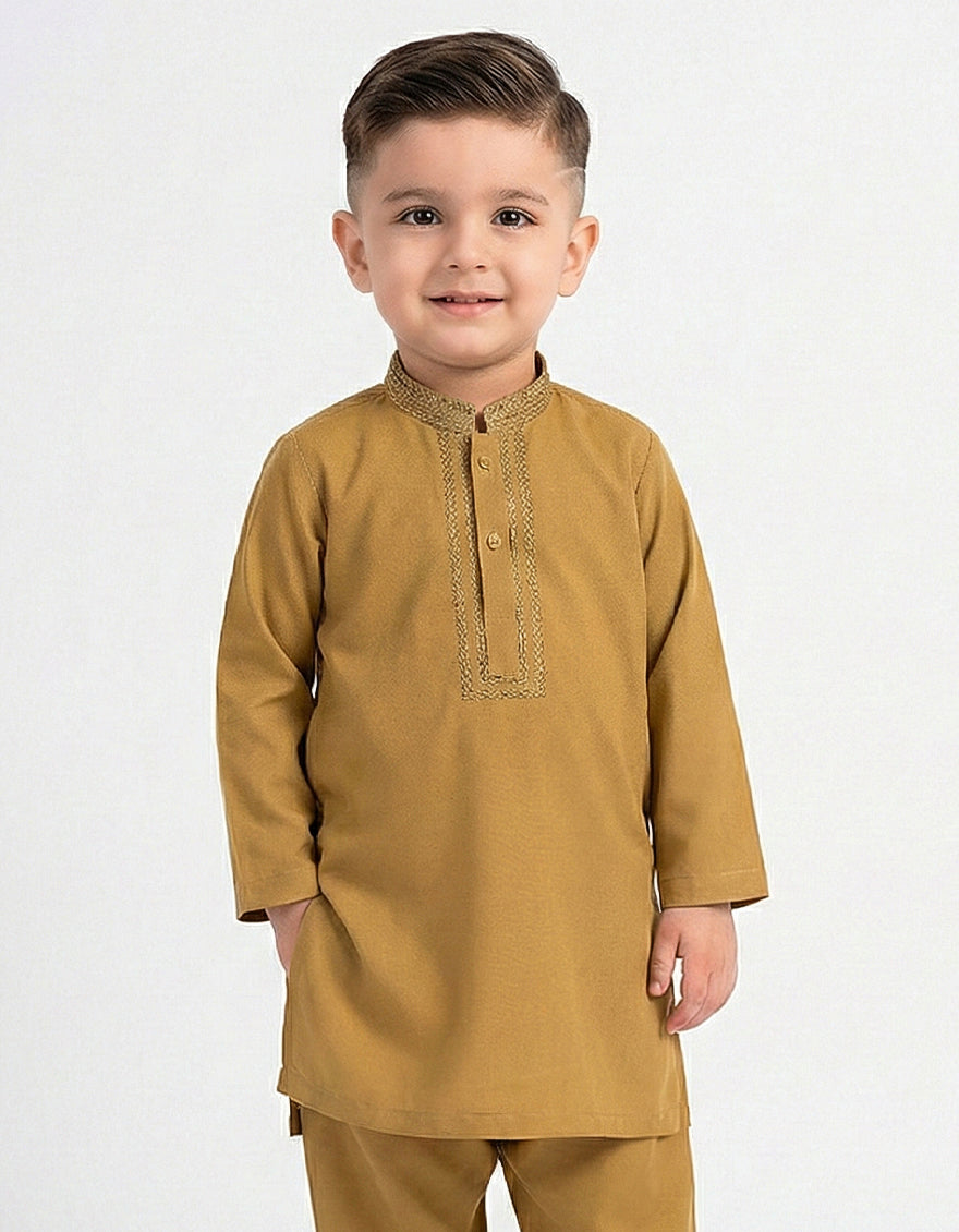Polyester Golden Shalwar Kameez - J. Junaid Jamshed