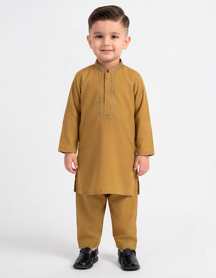 Polyester Golden Shalwar Kameez - J. Junaid Jamshed