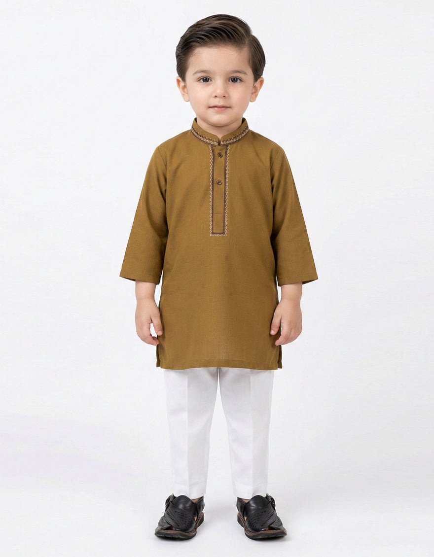Polyester Golden Shalwar Kameez - J. Junaid Jamshed