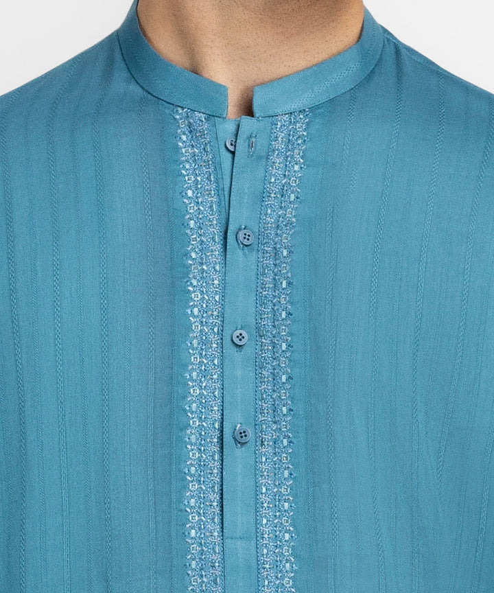Cotton Teal Kurta - J. Junaid Jamshed