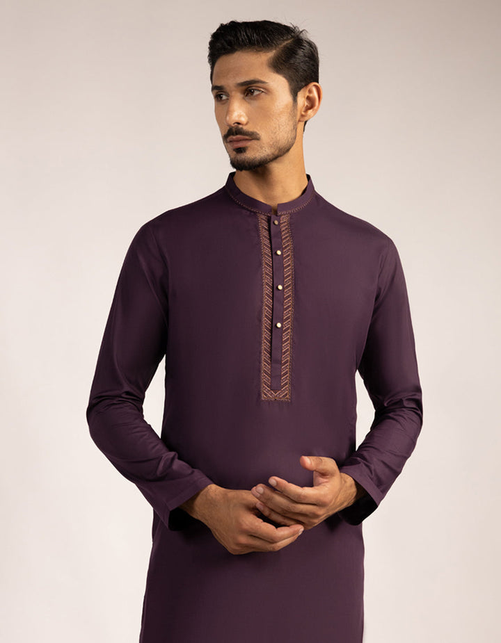 Blended Deep Purple Kurta - J. Junaid Jamshed
