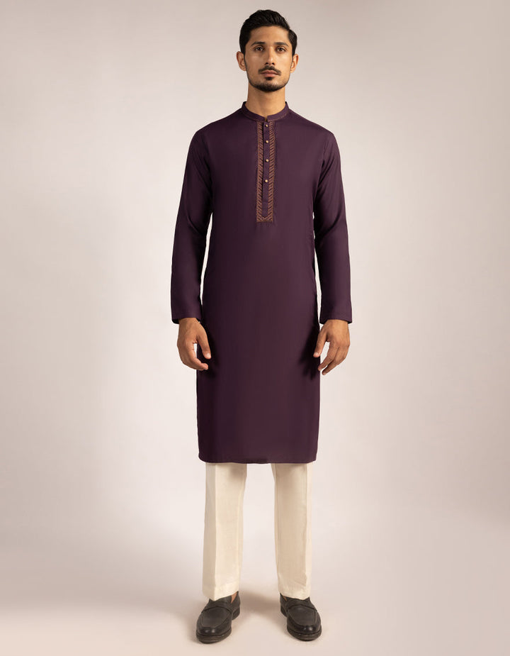 Blended Deep Purple Kurta - J. Junaid Jamshed
