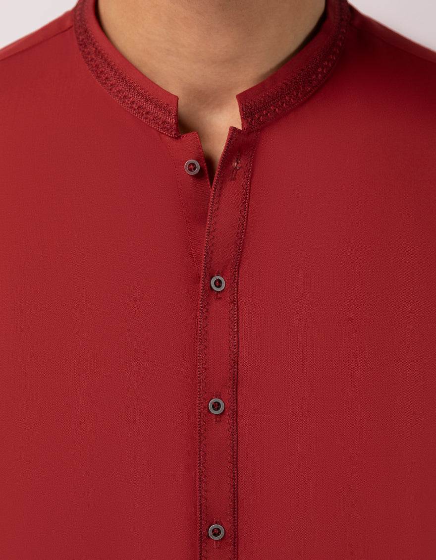 Blended Red Kurta - J. Junaid Jamshed