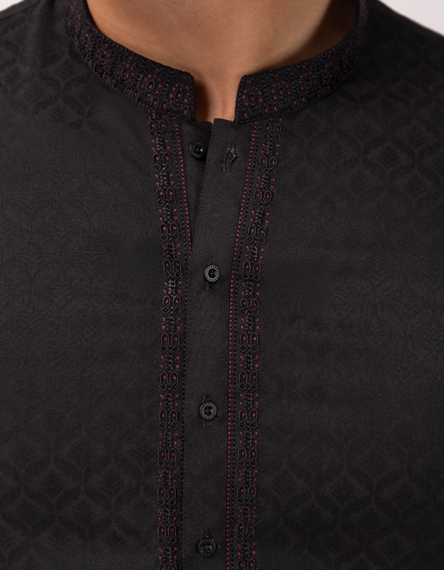 Blended Black Kurta - J. Junaid Jamshed