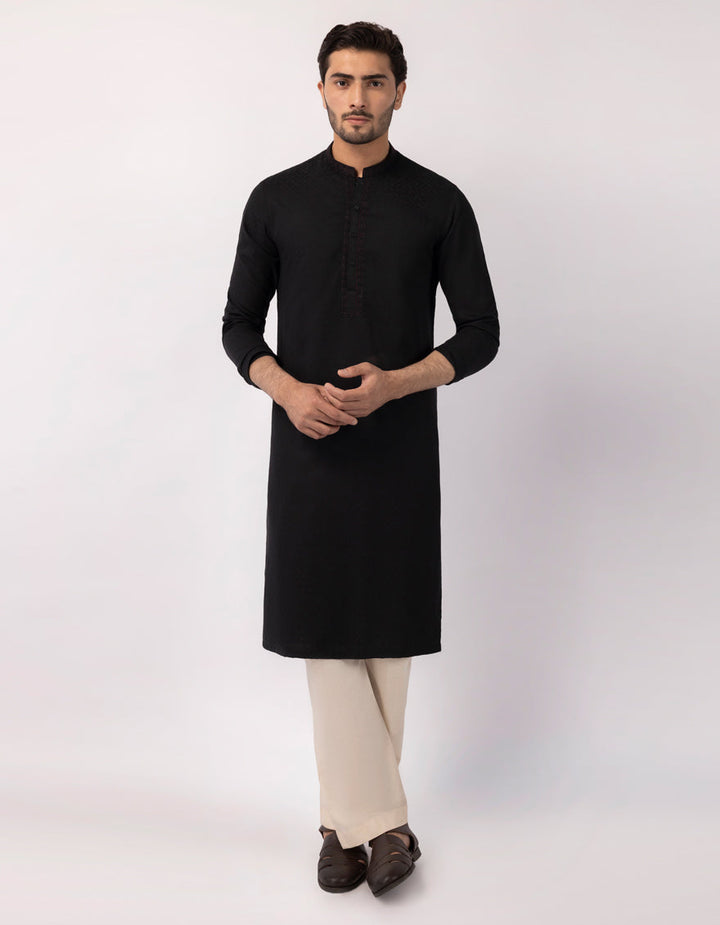 Blended Black Kurta - J. Junaid Jamshed