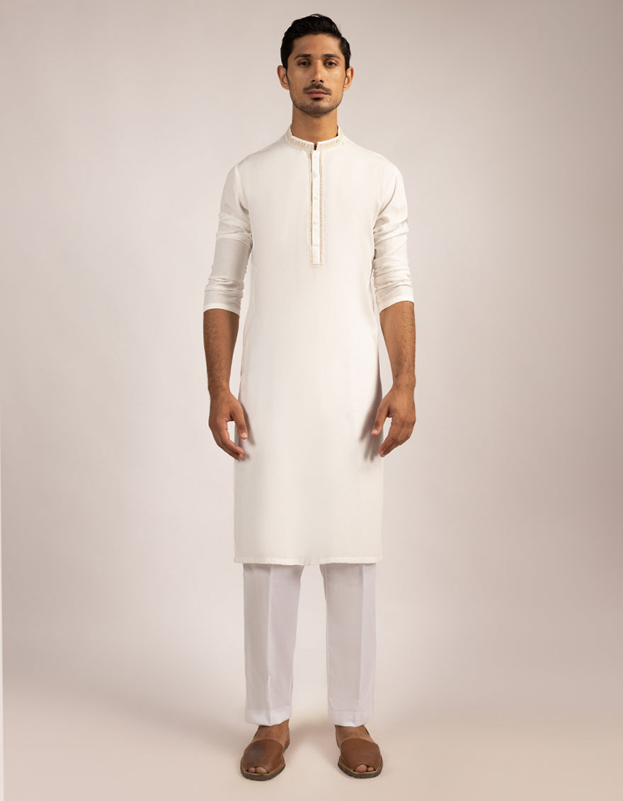 Blended Off White Kurta - J. Junaid Jamshed
