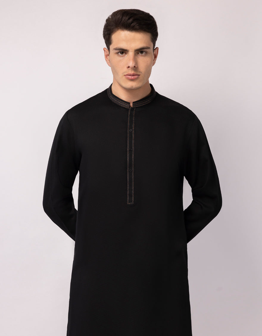Blended Black Kurta - J. Junaid Jamshed