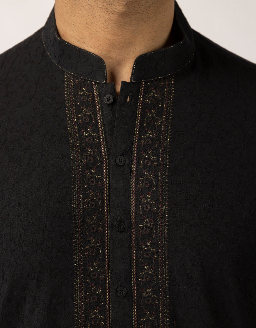 Cotton Black Kurta - J. Junaid Jamshed